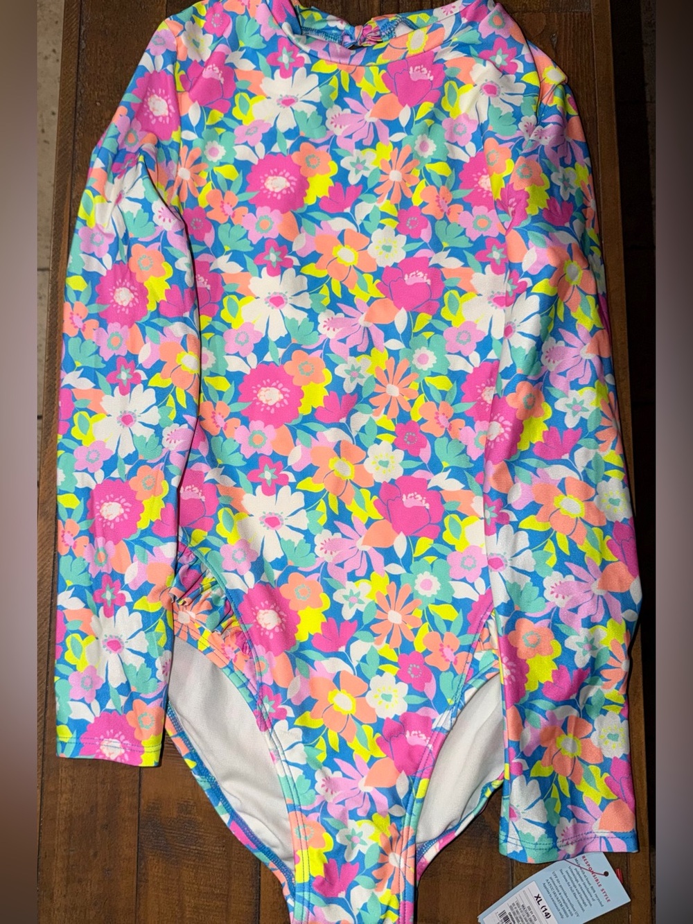 Target Kids Floral Long-Sleeve One-Piece Swimsuit - Pink, Blue, Yellow, White